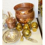 A Victorian copper kettle; four British Empire Exhibition Lipton tea caddies;