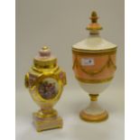 Decorative Ceramics - a continental pedestal urn and cover decorated in gilt swags ;
