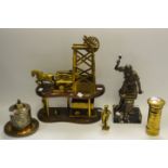 Mining interest - a brass model of a working pit shaft with a horse and drawn cart;