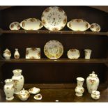 Royal Albert Old Country Roses - a wall clock, ginger jar and cover, a graduated set of vases,