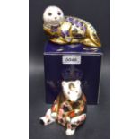 A Royal Crown Derby paperweight, Harbour Seal, limited edition 3,633/4,500; another, Seated Bear,
