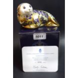 A Royal Crown Derby paperweight, Harbour Seal, gold stopper, limited edition 2970/4500,