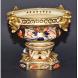 A Derby Imari pot pourri vase, decorated with stylised flowers in red, blue and gilt,