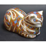 A Royal Crown Derby paperweight Contented Cat, printed mark, gold stopper.