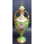 A Coalport two handled pedlesta vase with cover,