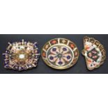 A Royal Crown Derby 2451 Imari fan tray; another,