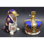 A Royal Crown Derby paperweight, Duck Billed Platypus, silver stopper, second; another,