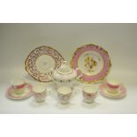 Ceramics - Sunderland pink lustre cups, bread and butter plate,