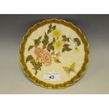 A Worcester blush ivory bonbon dish, painted with butterfly and flowers,