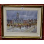 Michael Crawley Market Place, Derby signed, titled to verso, watercolour,