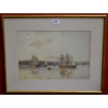 Fritz B Althaus (1881 - 1914) Ships in Low Water signed, dated 93, watercolour,