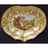 A Derby Named View kidney shaped dish, painted with a View in Italy, within gilt Regency scrolls,