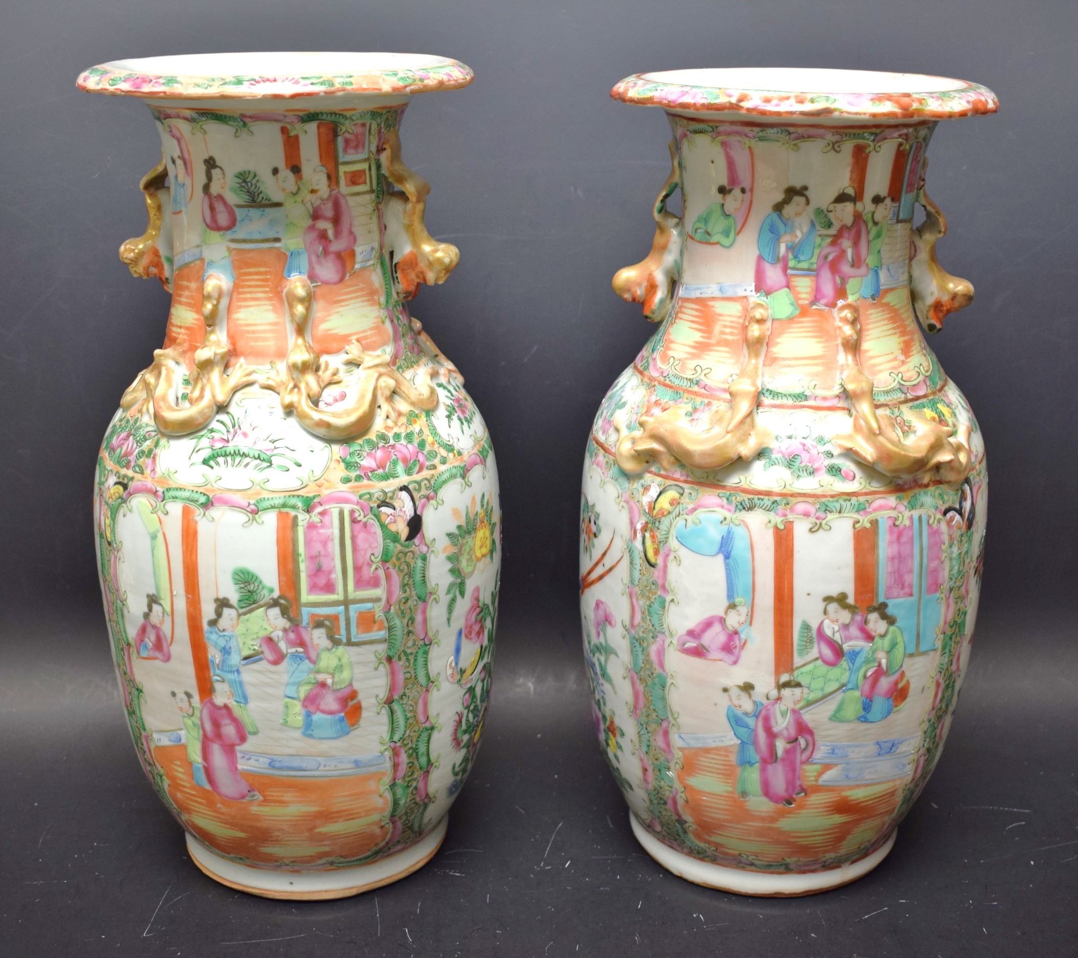 A pair of Cantonese ovoid vases,