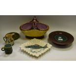 Decorative Ceramics - a Majolica basket; a majolica Ham stand; majolica cup and saucer;