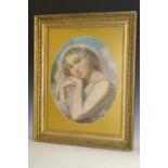 Continental School (19th century) Portrait of a Young Girl pastel, oval,