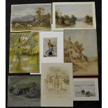 An interesting folio of watercolours, various hands and subjects, rural scenes, cattle, seascapes,