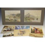 An interesting folio of mostly 19th century watercolours, drawings and works on paper,
