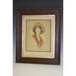 E** Mander (20th century) Portrait of a Lady, her hair in a plait signed, watercolour, 24.
