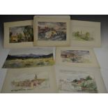 E Prust A folio of Topographical Scenes signed, watercolour, the largest 15cm x 22.