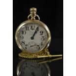 Waltham -a gentleman's gold filled open face up and down pocket watch, silvered dial,