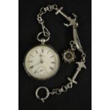 A Victorian Waltham silver open face pocket watch, white dial, bold Roman numerals, minute track,