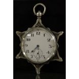 An unusual Masonic continental silver star cased open face pocket watch, white dial,