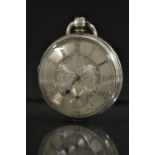 A Victorian silver dial open face pocket watch, silvered floral dial, Roman numerals, minute track,