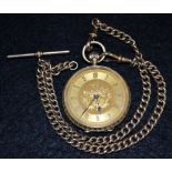 A 12ct gold open face pocket watch,gilt floral dial, raised Roman numerals, minute track,