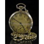 Waltham - a gold plated open face pocket watch, textured dial, Arabic numerals, minute track,
