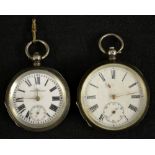 A George V silver open face pocket watch, white enamel dial, Roman numerals, minute track,