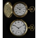 A ladys Waltham floral chased hunter cased fob watch, white dial, Roman numerals, minute track,