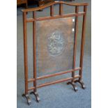 A late 19th century mahogany and copper fire screen in the Japanese taste,