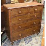 A late Victorian stained pine chest, moulded top, two short drawers over three long, button handles,