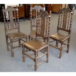 A set of mid-19th century oak dining chairs, bobbin turned spindles,