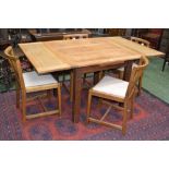 Heales oak drawer leaf table and four chairs, c.