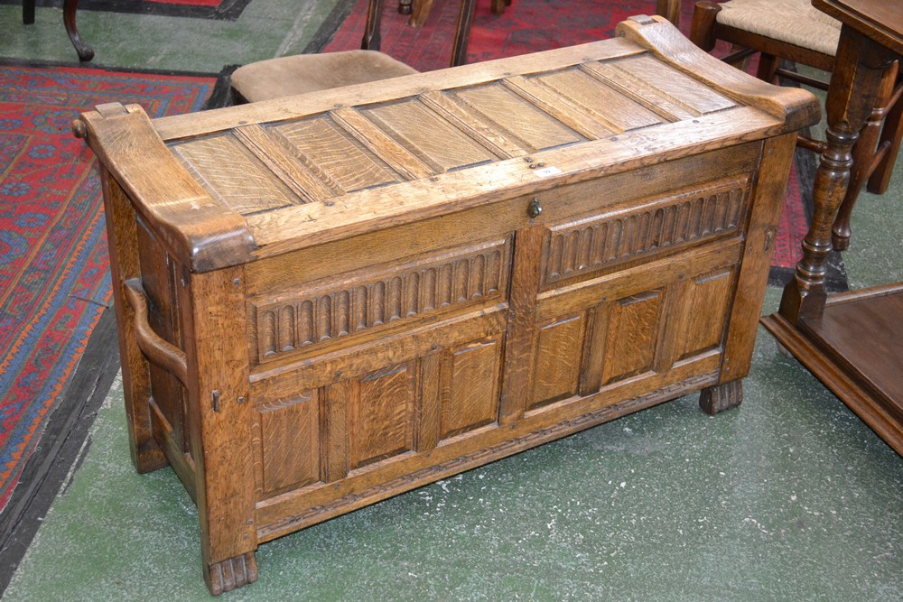 A Monastic oak rug chest,