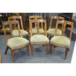A set of six Victorian oak dining chairs, turned legs, ceramic legs,