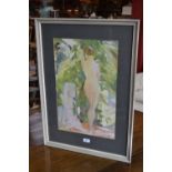 English School (early 20th century) Female Nude in a Summer Garden pastel study, 51cm x 33cm,