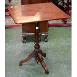 A Victorian mahogany and later tripod occasional table, square top, turned column,