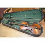 A violin, one piece back, paper label Milan 1792, wooden case,