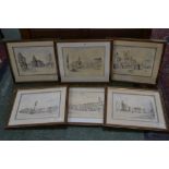 Keith Ellan, a set of six, Staffordshire Views, pen and ink sketches,