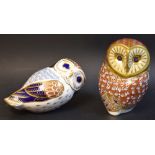 A Royal Crown Derby paperweight, Owl, gold stopper; another,