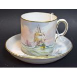 A Royal Crown Derby coffee can and saucer, by William Dean, signed,