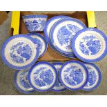 Ceramics - Royal Worcester Willow pattern saucers, breakfast plates, and serving plates, etc.