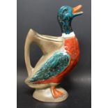 A 20th century Mallard duck jug with initials P.