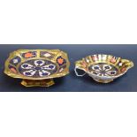 A Royal Crown Derby 1128 Imari shaped square tray, solid gold banded,