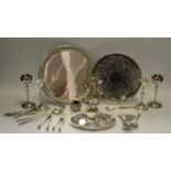 Plated Ware - gallery tray; candlesticks; spill vase; cutlery; etc.