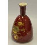 A Derby Crown Porcelain mallet shaped vase, gilt floral design, red body,