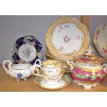 English Ceramics - a part Victorian dessert service, naively painted with roses,