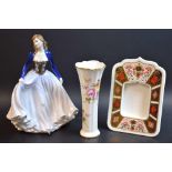 A Royal Crown Derby 1128 Imari photograph frame; a Posies vase; a Royal Doulton figure,